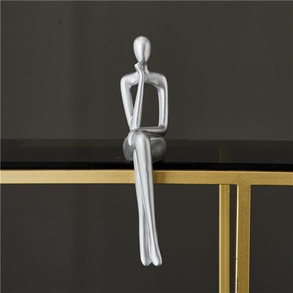 SilverDecor Thinker Statue Ornaments AbstractDecor Sculptures ResinStatue Modern - Picture 6 of 7